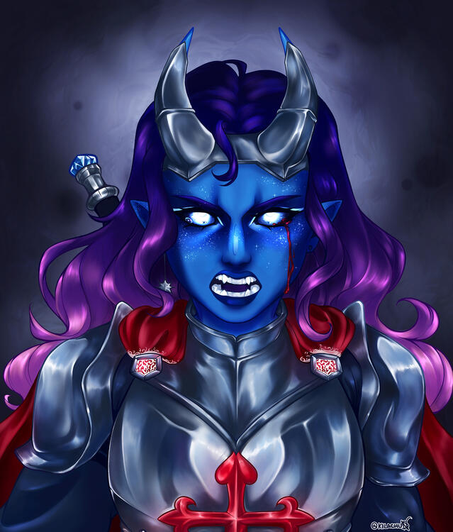 Studio del personaggio in armatura con una colorazione più realistica.